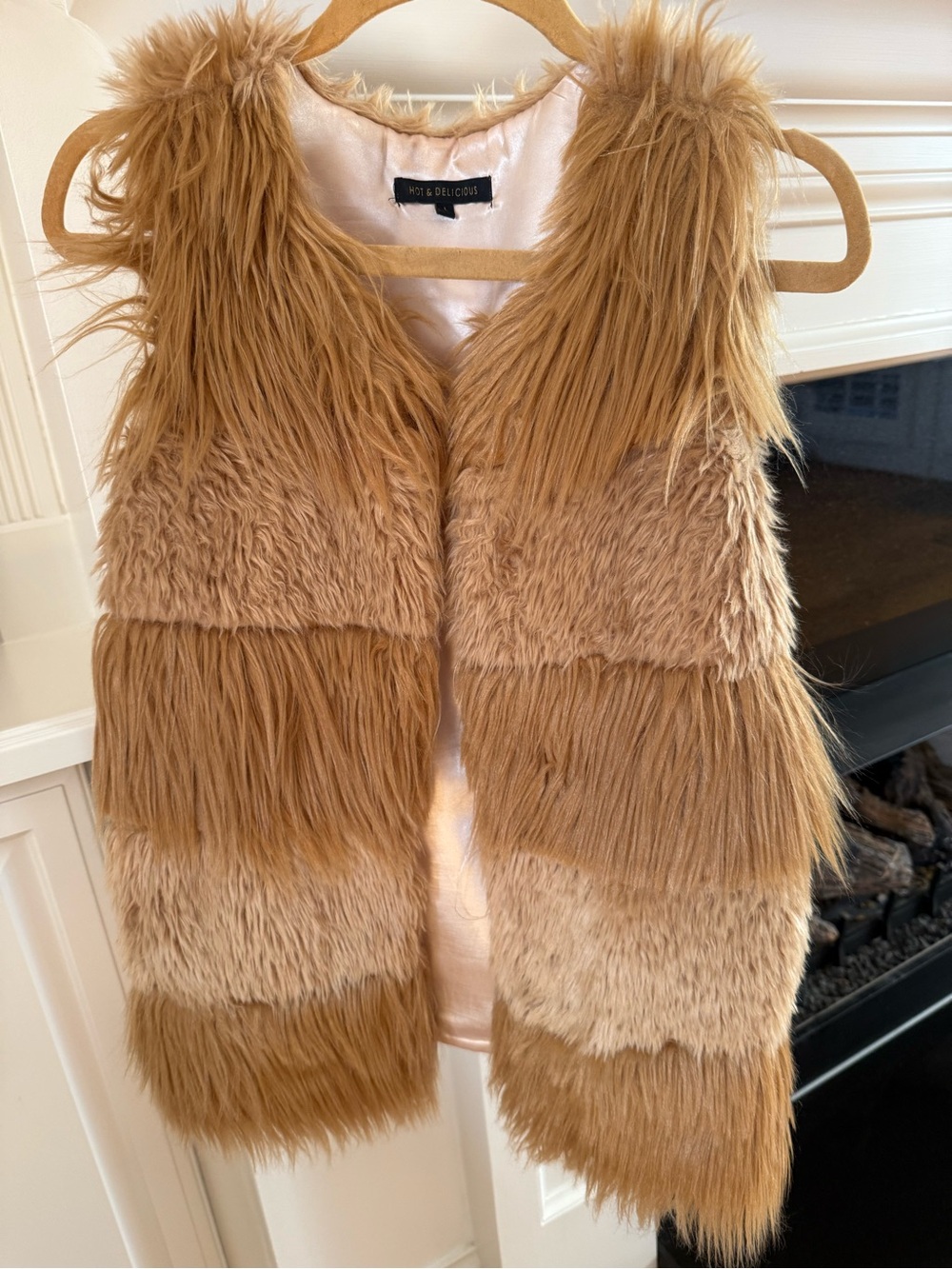 Hot & Delicious Tiered Faux Fur Vest in Camel